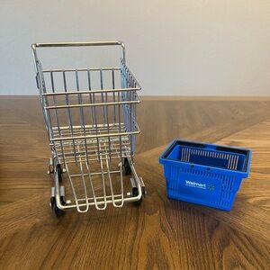Silver Mini Shopping Cart with Blue Basket